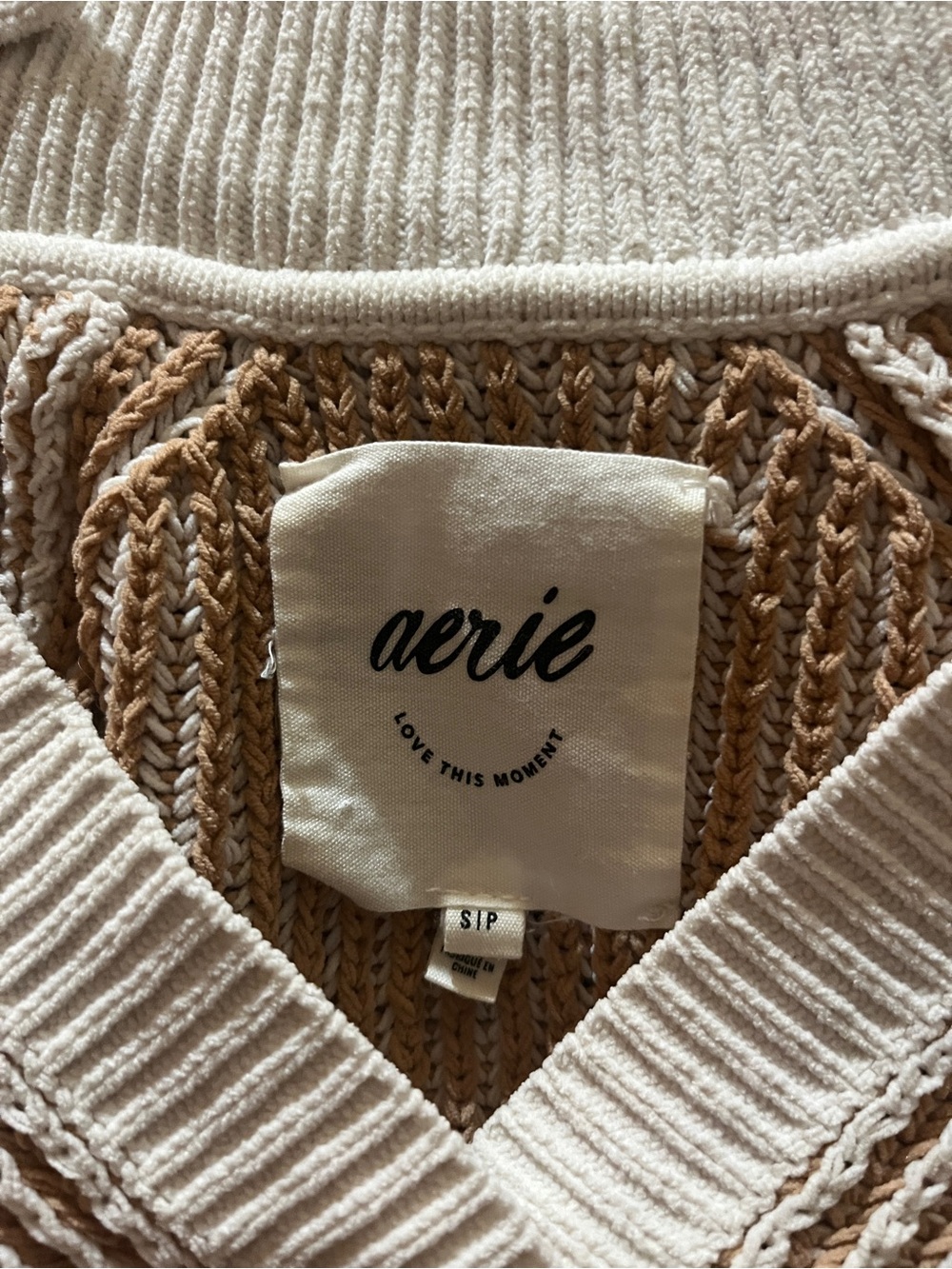 aerie Cream & Beige Ribbed Cowl-Neck Sweater - Picture 3 of 3